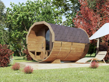 Sauna ogrodowa beczka 280 cm THERMO z balkonem