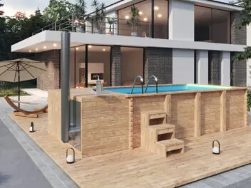 Drewniany basen 4,8 x 2,3 m z piecem i wkładem polipropylenowym